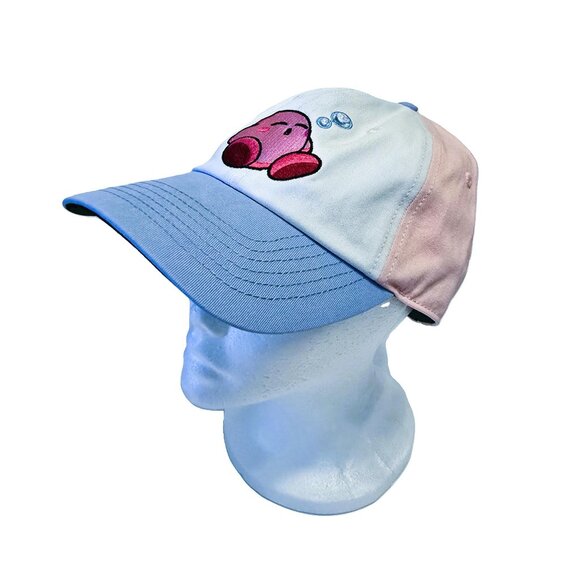 NWT Kirby Embroidered Hat Nintendo ~ Blue Pink White Tri Color ~ Sleeping Kirby - Picture 2 of 9
